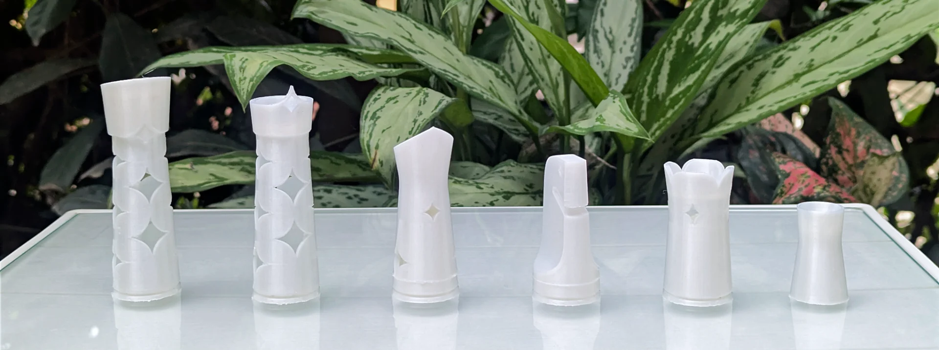 3D printed pieces lined up by height